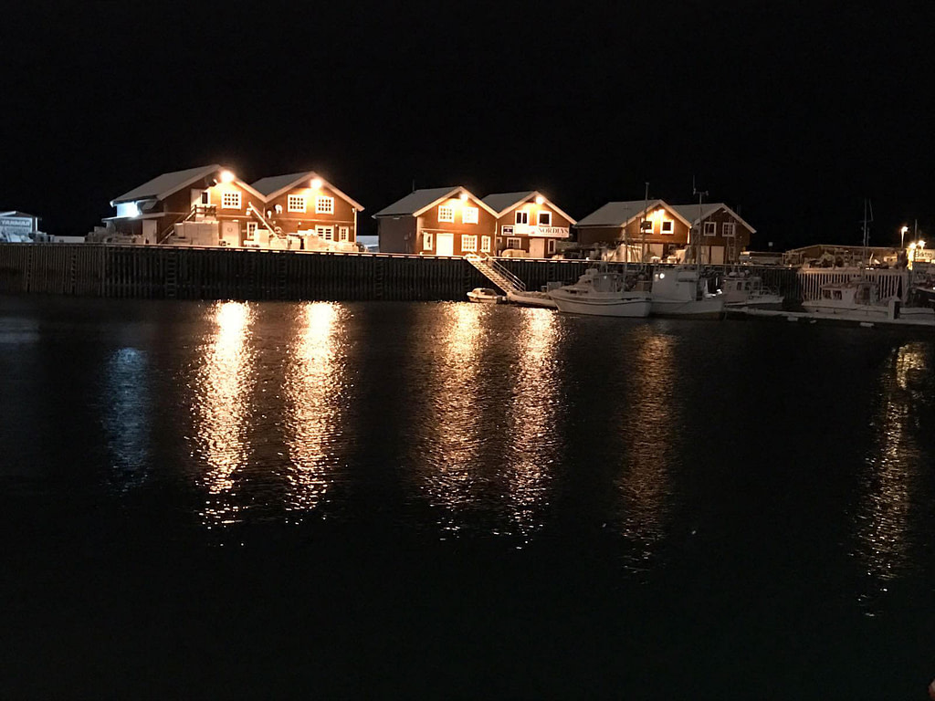 Il porto di Bodø di notte, Norvegia aurora boreale