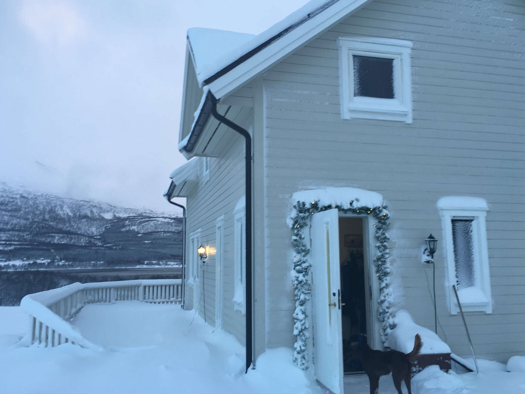 Casa norvegese su fiordo