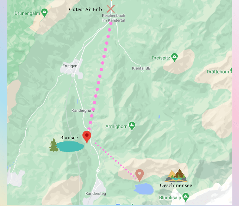 Mini mappa dell'itinerario tra le Alpi Bernesi